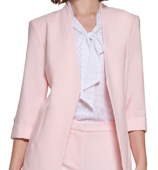 Calvin Klein Women's 3/4 Sleeve Open Front Blazer Pink Size 6Petite
