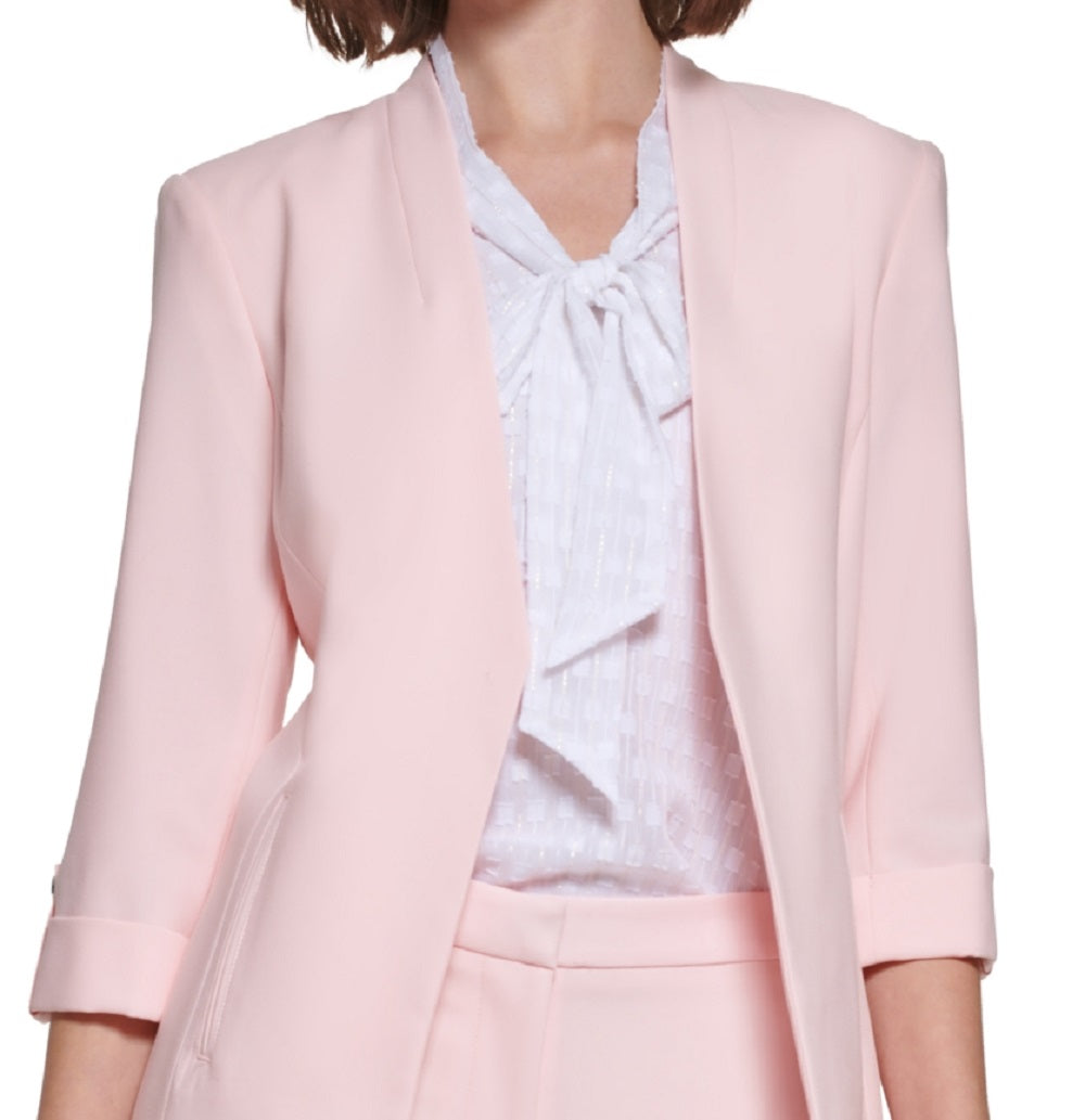 Calvin Klein Women's 3/4 Sleeve Open Front Blazer Pink Size 4Petite