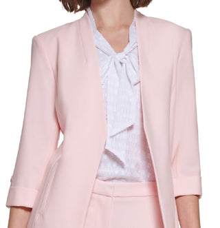Calvin Klein Women's 3/4 Sleeve Open Front Blazer Pink Size 4Petite