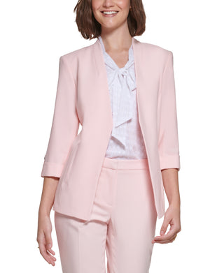 Calvin Klein Women's 3/4-Sleeve Open Front Blazer Pink Size 2Petite