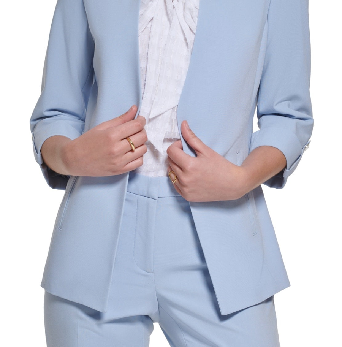 Calvin Klein Women's 3/4 Sleeve Open Front Blazer Blue Size 12Petite