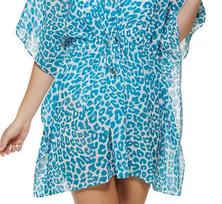 Calvin Klein Women's Printed Kaftan Cover Up & Bag Swimsuit Blue Size Small