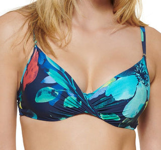 Calvin Klein Women's Printed Twist Front Underwire Bikini Top Swimsuit Blue Size Large