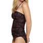 Calvin Klein Women's Printed V Wire Bandeau Halter Tankini Top Swimsuit Black Size Large