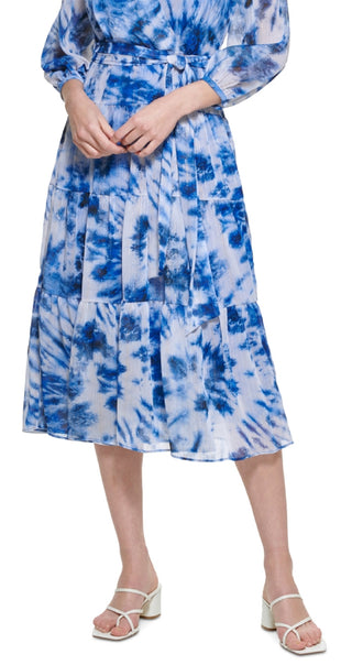 Calvin Klein Women's Tie Dye Metallic Tiered Dress Blue Size 16