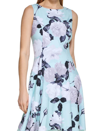 Calvin Klein Women's Floral Print Illusion Hem Midi Dress Blue Size 4