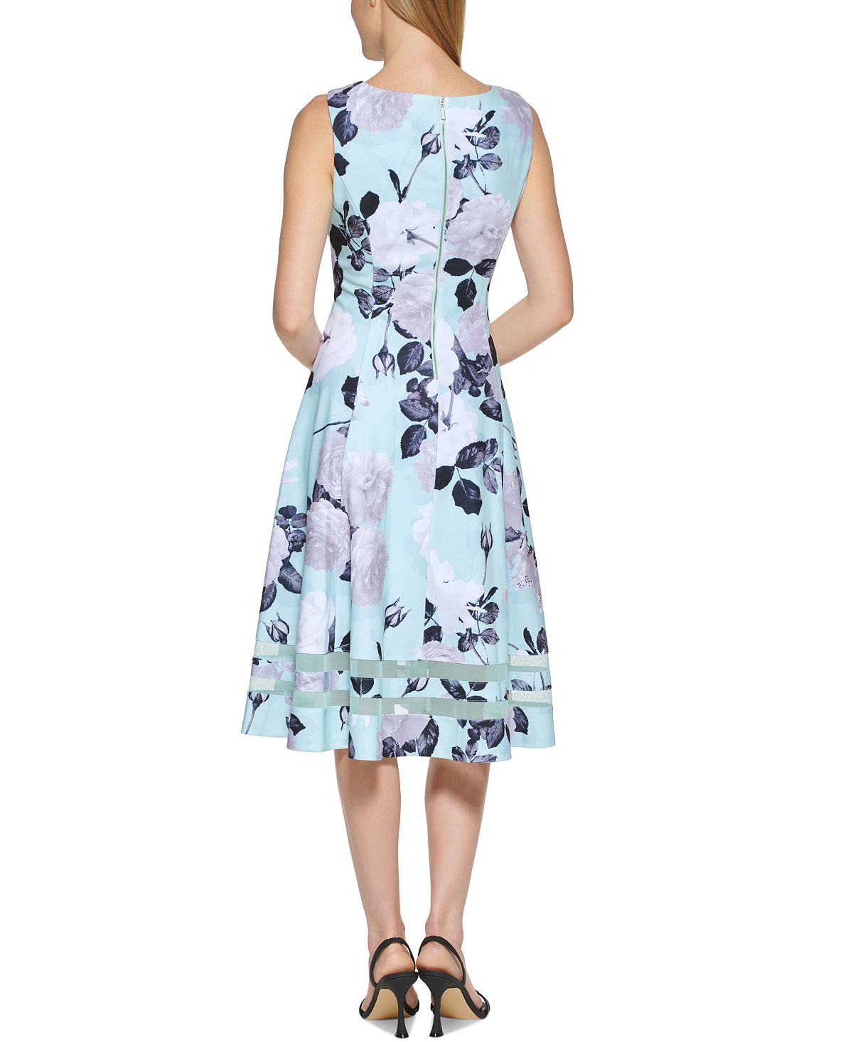 Calvin Klein Women's Floral Print Illusion Hem Midi Dress Blue Size 2