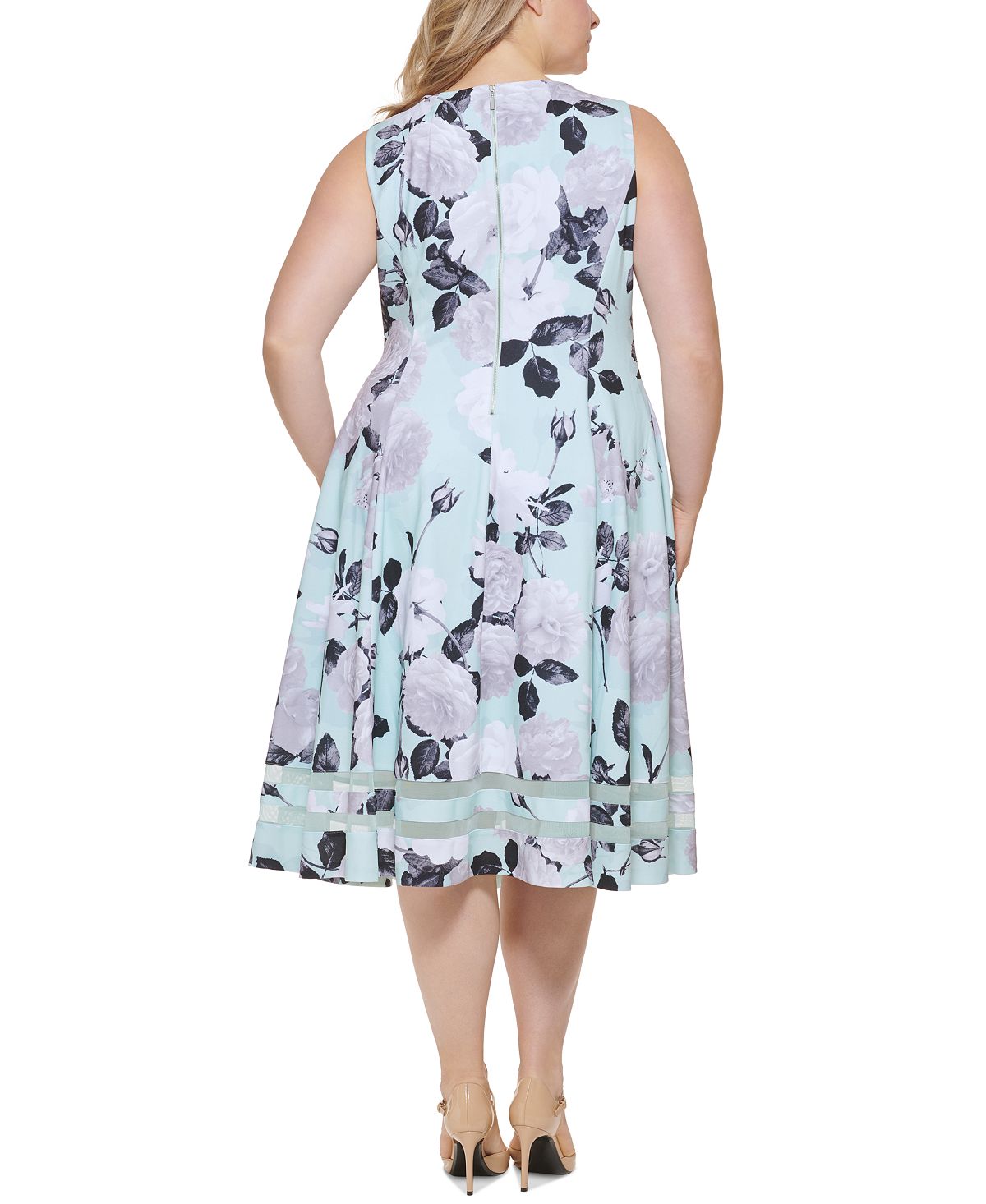 Calvin Klein Women's Floral Print Illusion Hem Dress Blue Size 16W