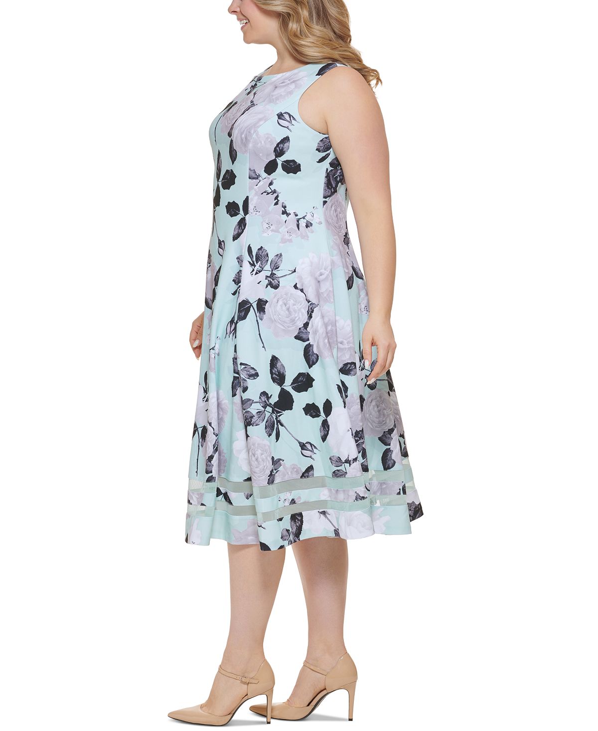 Calvin Klein Women's Floral Print Illusion Hem Dress Blue Size 16W