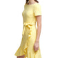 Calvin Klein Women's Ruffle Hem Scuba Crepe Dress Yellow Size 12Petite