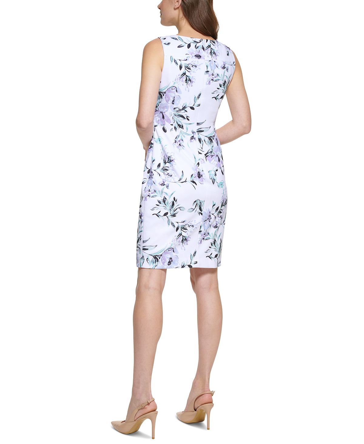 Calvin Klein Women's Floral Print Above Knee Sheath Dress White Size 4Petite
