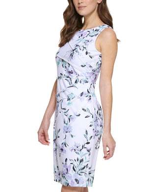 Calvin Klein Women's Floral Print Above Knee Sheath Dress White Size 4Petite
