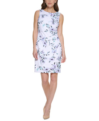 Calvin Klein Women's Floral Print Above Knee Sheath Dress White Size 4Petite