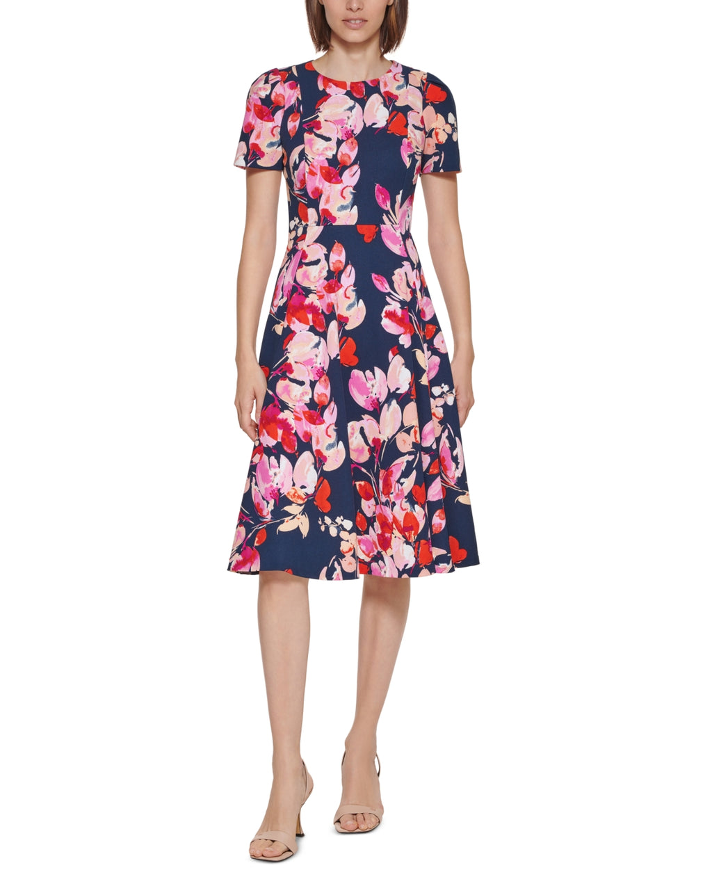 calvin klein floral print fit & flare dress Calvin Klein Women's Floral Print Fit & Flare Dress Blue Size 0Petite