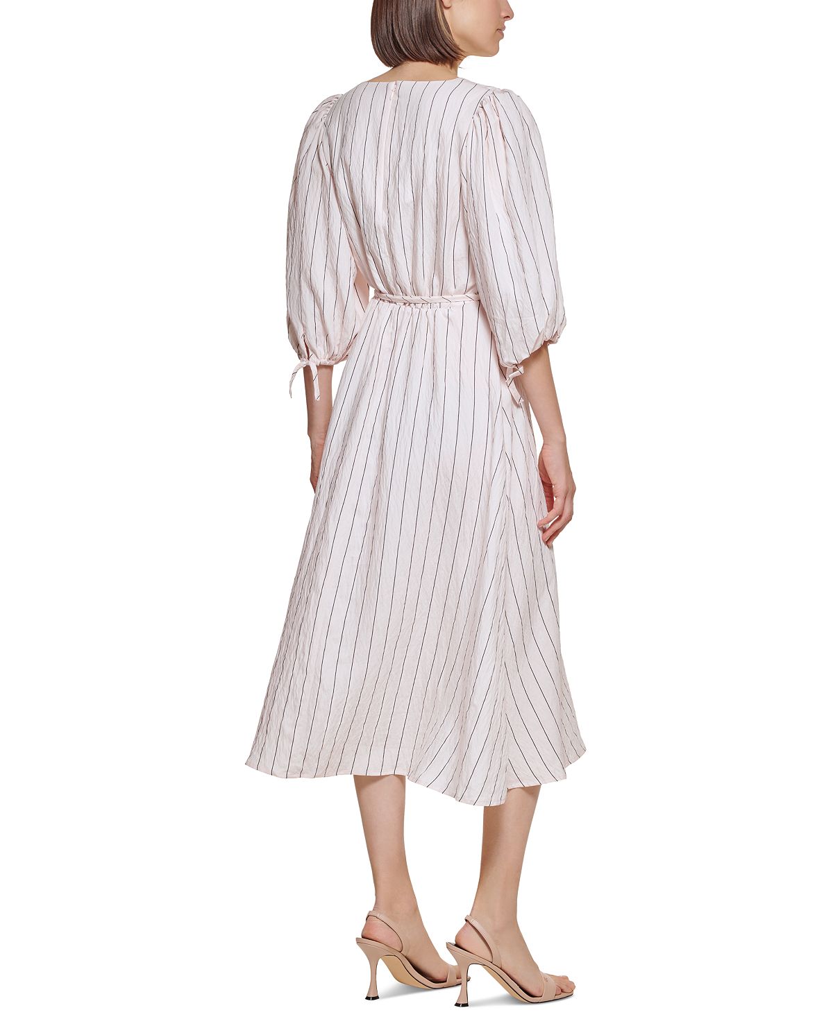 Calvin Klein Women's Striped Puff Sleeve Midi Dress Black Size 4