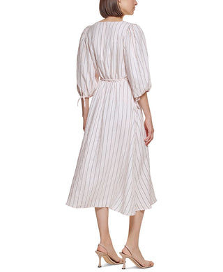 Calvin Klein Women's Striped Puff Sleeve Midi Dress Black Size 4