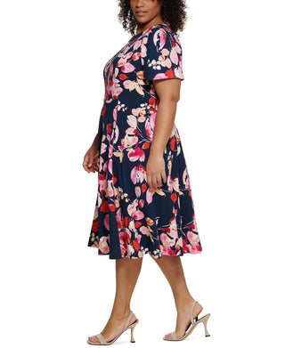 Calvin Klein Women's Floral Print A Line Dress Blue Size 22W
