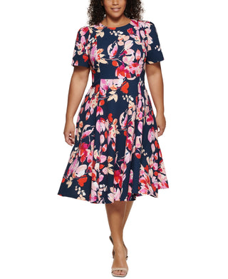 Calvin Klein Women's Floral Print A Line Dress Blue Size 22W