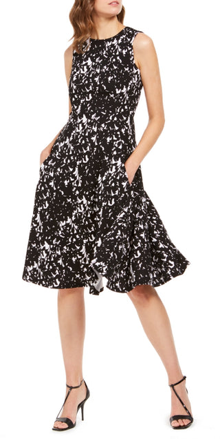 Calvin Klein Women's Lace Print Fit & Flare Dress Gray Size 8