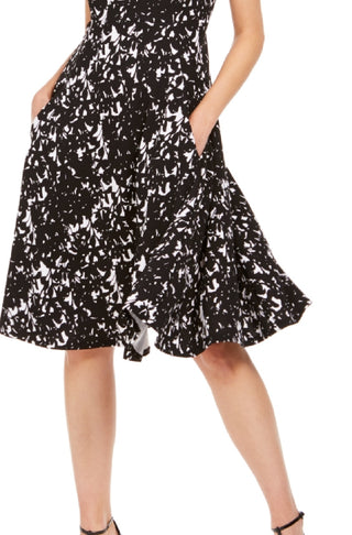 Calvin Klein Women's Lace Print Fit & Flare Dress Gray Size 8