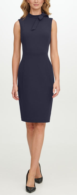 Calvin Klein Women's Bow Neck Sheath Dress Blue Size 6Petite