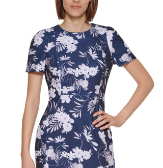 Calvin Klein Women's Printed Sheath Dress Blue Size 6Petite