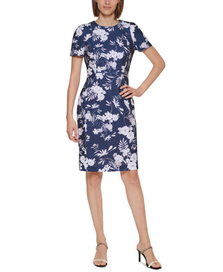 Calvin Klein Women's Printed Sheath Dress Blue Size 6Petite