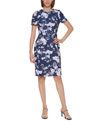 Calvin Klein Women's Printed Sheath Dress Blue Size 2Petite