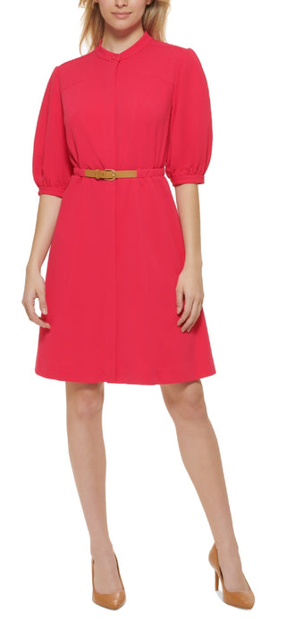 Calvin Klein Women's Puff Sleeve A Line Dress Pink Size 10