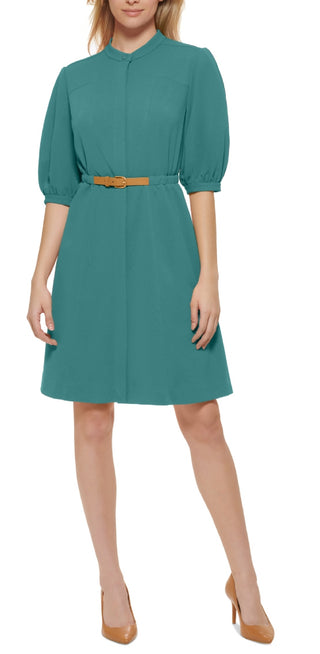 Calvin Klein Women's Puff Sleeve A Line Dress Green Size 8