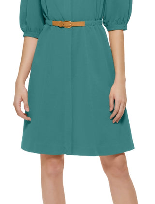 Calvin Klein Women's Puff Sleeve A Line Dress Green Size 8