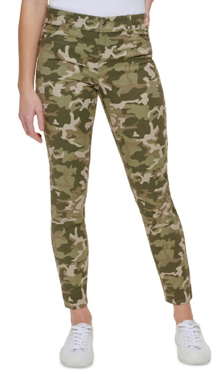 Calvin Klein Women's Printed Cotton Twill Pants Green Size 12