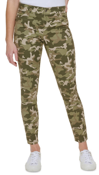 Calvin Klein Women's Printed Cotton Twill Pants Green Size 8