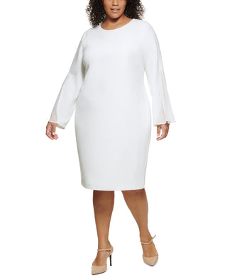 Calvin Klein Women's Flared Sleeve Sheath Dress White Size 20W