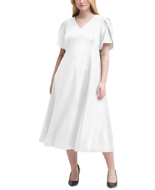 Calvin Klein Women's Tulip Sleeve Midi Dress White Size 20W
