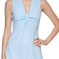 Calvin Klein Women's Knot Front Gingham Midi Dress Blue Size 8