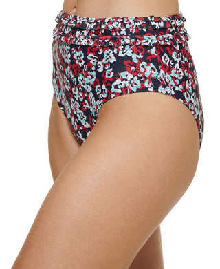 Tommy Hilfiger Women's Floral-Print High-Waist Bikini Bottoms Swimsuit Blue