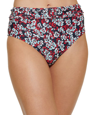 Tommy Hilfiger Women's Floral-Print High-Waist Bikini Bottoms Swimsuit Blue