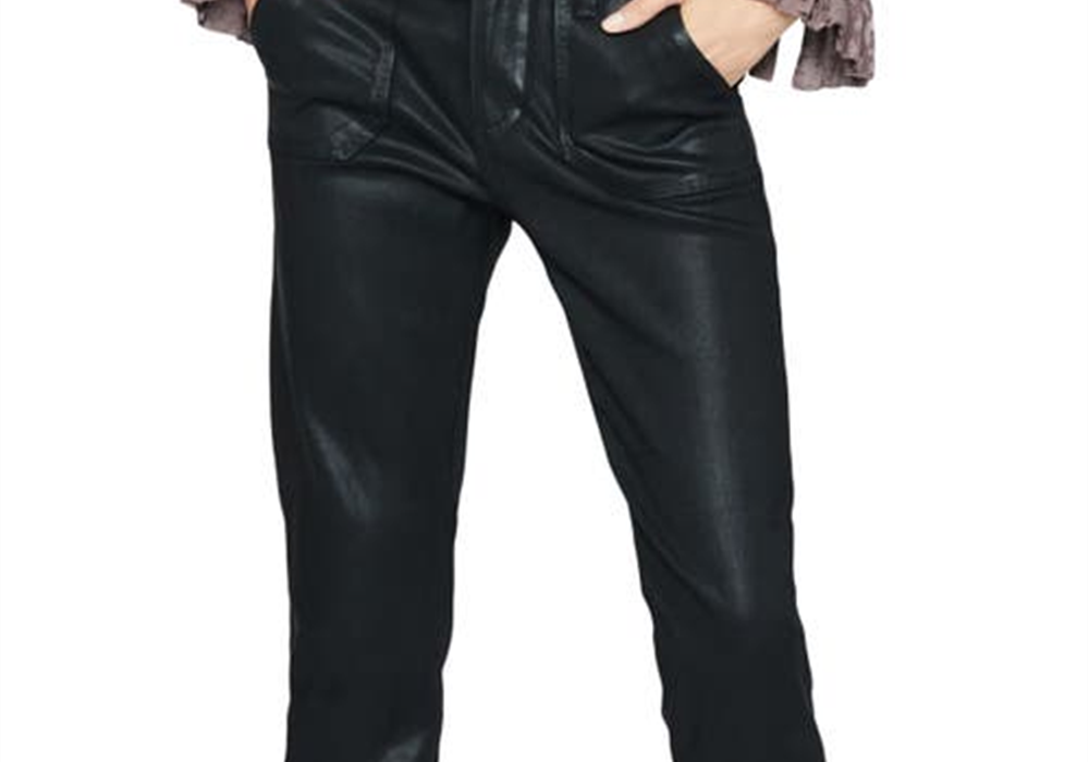 Paige Mayslie Black Luxe Coated Ankle Pants, Size 32