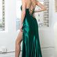 Nox Anabel - Satin Corset Cowl Neckline Maxi Dress With High Slit