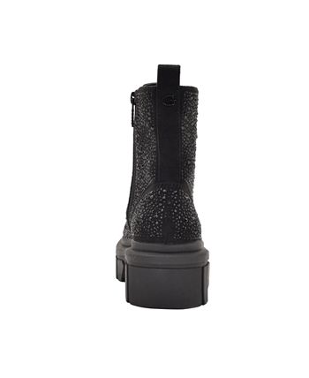 GUESS Women's Ferine Embellished Combat Boots Black Size 10 M