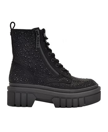 GUESS Women's Ferine Embellished Combat Boots Black Size 10 M