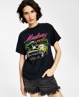 Junk Food Women's Cotton Mustang Graphic Print T-Shirt Black Size X-Large