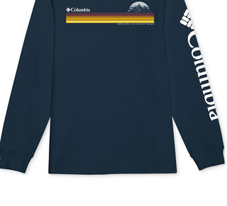 Columbia Men's Classic Fit Stripe Logo Graphic Long Sleeve T-Shirt Blue Size Small