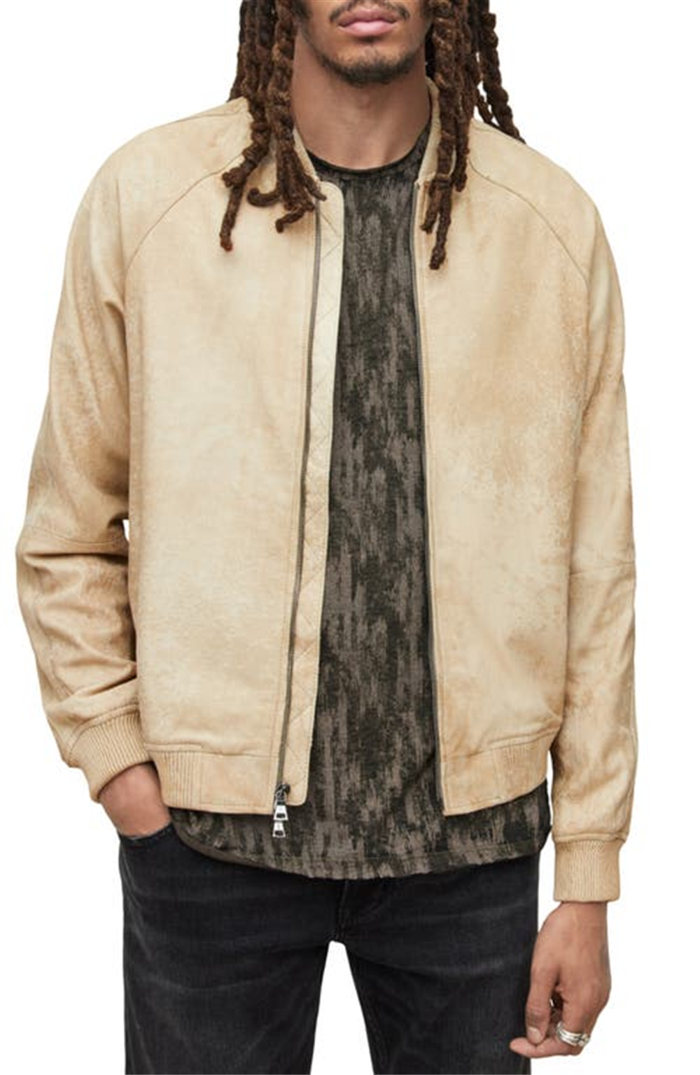 John Varvatos Alex Souvenir Genuine Sheepskin Jacket In Ecru Size 50