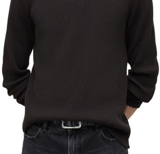 John Varvatos Men's Waffle Knit Cotton Long Sleeve Top Black Size Medium