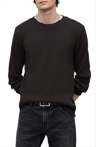 John Varvatos Men's Waffle Knit Cotton Long Sleeve Top Black Size Medium