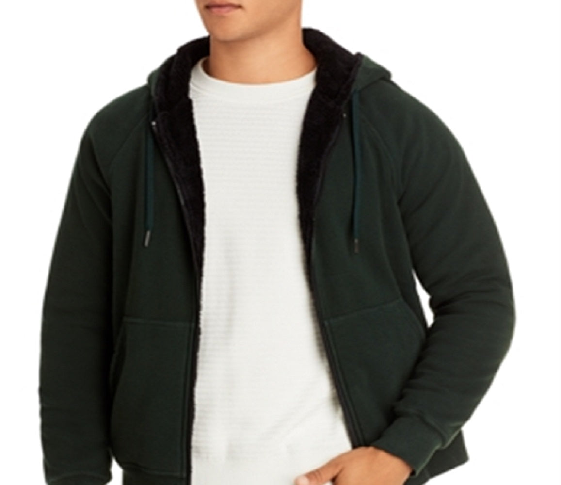 John Varvatos Men's Trenton Sherpa Lined Hoodie Green Size Medium