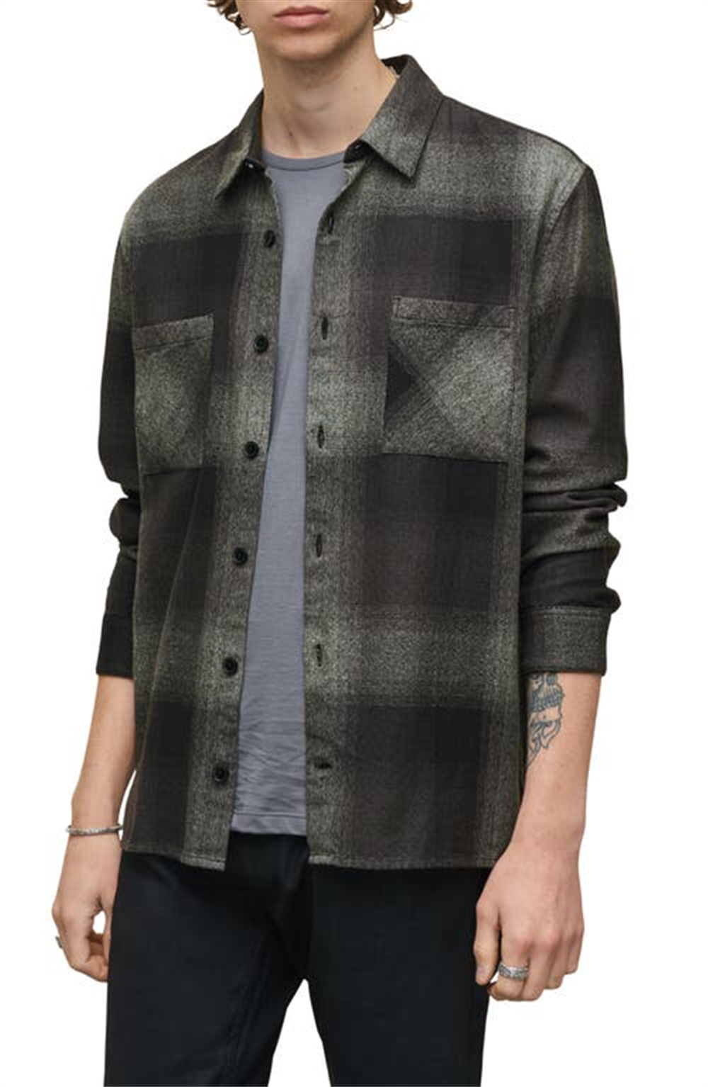 John Varvatos Men's Regular Fit Cotton Button Up Shirt Black Size X-Large
