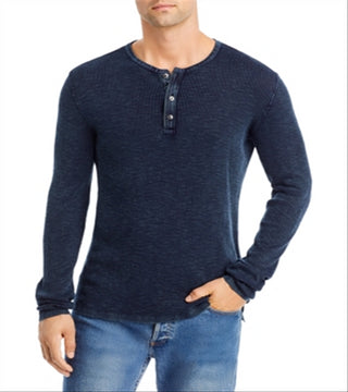 John Varvatos Men's Memphis Waffle Henley T-Shirt Blue Size X-Large